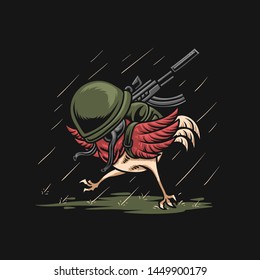 Funny Chicken Army Vector Illustration