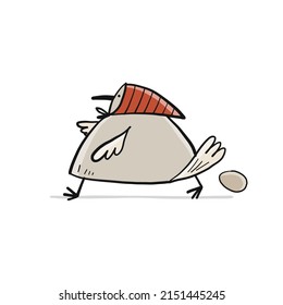 Funny Chicken character with egg isolated on white. Icon for your design