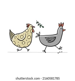 Funny Chicken characters isolated on white. Icon for your design