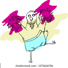 Funny chicken cheerleader. Vector illustration.