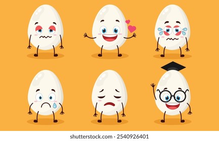 funny chicken egg cartoon character with different pose activity vector illustration