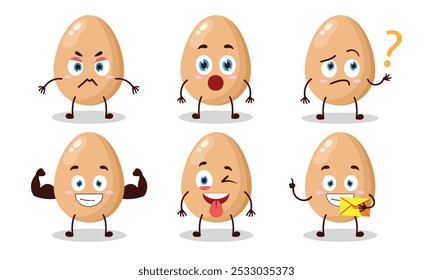 funny chicken egg cartoon with different expressions character vector illustration