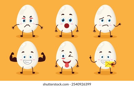 funny chicken egg cartoon with different expressions character vector illustration