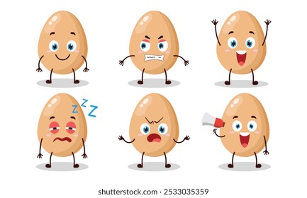 funny chicken egg cartoon with many expressions vector illustration