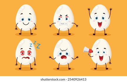 funny chicken egg cartoon with many expressions vector illustration