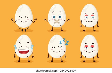 funny chicken egg cartoon with various expressions vector illustration