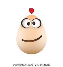 Funny Chicken Egg with Smiling Face, Rolling Eyes Isolated on White Background - Vector Design Template