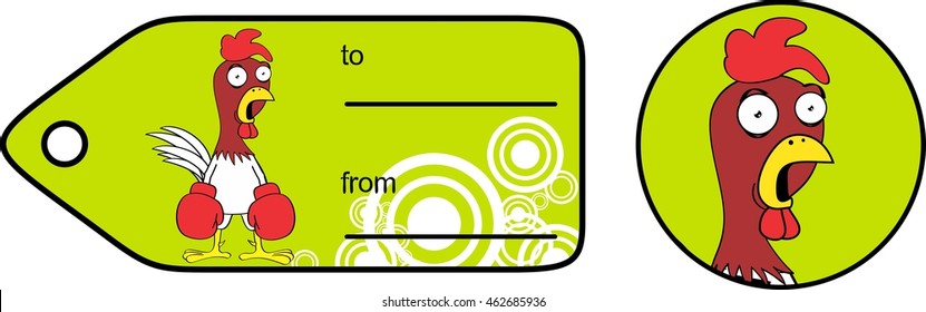 funny chicken fighter expresion cartoon giftcard in vector format