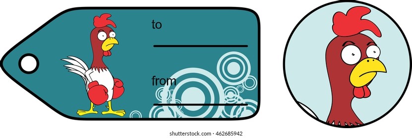 funny chicken fighter expresion cartoon giftcard in vector format