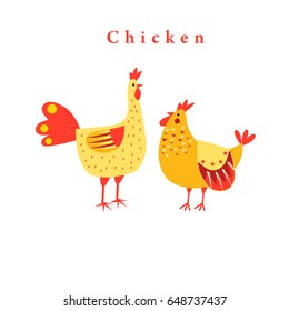 Funny chicken graphics on a white background