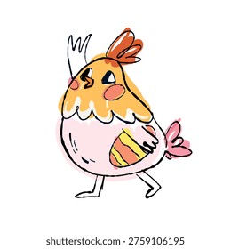 funny chicken holding easter egg cartoon illustration