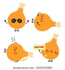 Funny Chicken leg characters bundle set. Vector hand drawn doodle style cartoon character illustration icon design. Cute Chicken leg mascot character collection