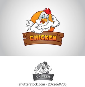 Funny chicken logo on white background Vector illustration for company, resto, culinary, etc