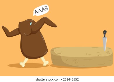 Funny Chicken Meat Running When Look At The Knife On Cutting Board