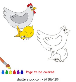 Funny Chicken and Mother to be colored, the coloring book for preschool kids with easy educational gaming level.