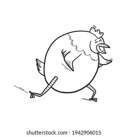 Funny chicken, running chicken, caricature, humor. Vector illustration for design or textile print