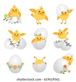 Funny chicken set. Easter Holiday design. Vector illustration 