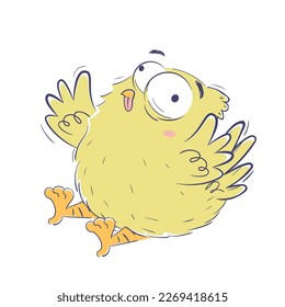 Funny chicken sits and flaps its wings