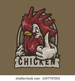 Funny Chicken Thumbs Up Vector Mascot Logo Illustration