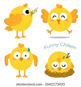 Funny chickens vector graphics. Happy emojis for your projects