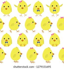 Funny chicks. Nice seamless children pattern, vector illustration.