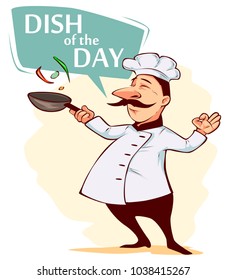 Funny chief-cooker. Poster, card. Element design for banner, flyer or menu. Vector illustration. 
