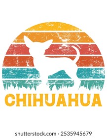 Engraçado Chihuahua Vintage retro Sunset Silhueta Presentes cão Amante Cão Proprietário essencial T-shirt