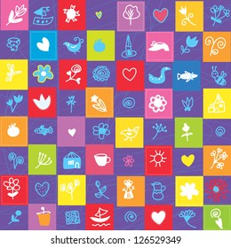 Funny child background for holidays with objects