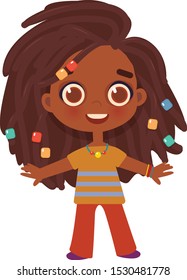 Funny child girl looking at the camera .  Vector children characters of different nationalities