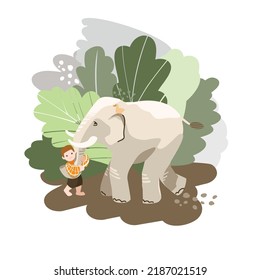 Funny child illustration
interacting with an elephant
Vector flat illustration.