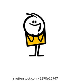 Funny child pressed his hands to his chin and looks with admiration. Vector illustration of a love stickman.