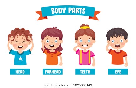 Niños divertidos mostrando partes del cuerpo humano