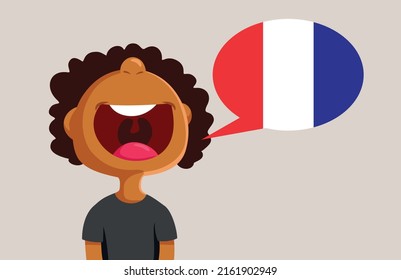 
Funny Child Speaking French Vector Cartoon Illustration. Little student learning a foreign language
