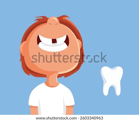 
Funny Child Who Lost a Tooth Dental Concept Illustration 
Little boy loosing primary teeth while growing up
