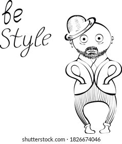 Funny, childish boy with beard. hand drawn illustration and lettering. Concept for print, cards, logo