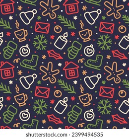 Funny childish christmas pattern painted by marker or felt tip pen. Doodle, vector. Isolated vector illustration eps 10
