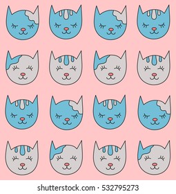 Funny childish doodle kitten colorful seamless vector pattern