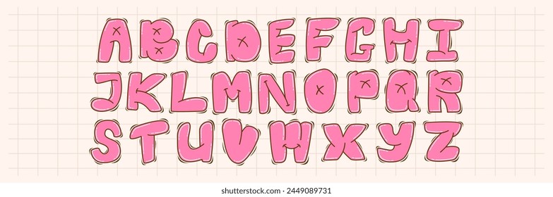 Funny Childish Pink Bubble Alphabet in 90s and 00s style. Playful Letters are good for birthday party’s poster, banner, flyer. 