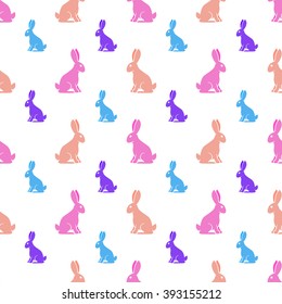 Funny childish seamless pattern with bunnies. Sweet and adorable vector ornament. Could be used as print for wrapping paper, easter greeting card and textile.