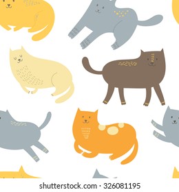 Funny childish seamless pattern with cats. Vector background.