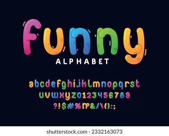 Funny Children Alphabet and Bright Balloon Font on Black Background Vector Set