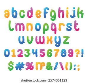 Funny Children Alphabet and Bright Balloon Font with Number and Punctuation Mark Vector Set