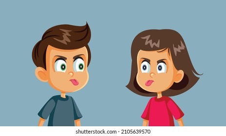 
Funny Children Arguing Vector Cartoon Illustration. Brother and sister having a conflict and communication problems
