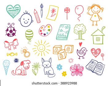 Childrens Drawing On Paper Stock Vector (Royalty Free) 602618426