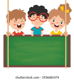 Funny Children With Empty Blackboard