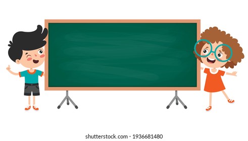 Funny Children With Empty Blackboard