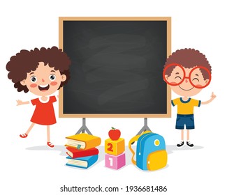 Funny Children With Empty Blackboard