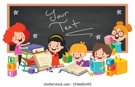 Funny Children With Empty Blackboard