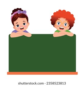 Funny Children With Empty Blackboard