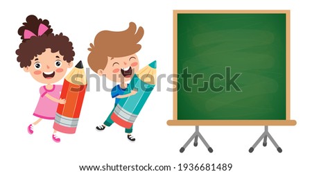 Funny Children With Empty Blackboard